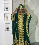 New green Aari-Embroidered Abaya With gold detailed work for women's 