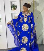 New BLUE Aari-Embroidered Abaya With gold detailed work for women's 
