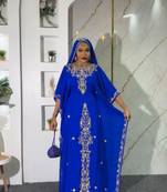 New BLUE Aari-Embroidered Abaya With gold detailed work for women's 