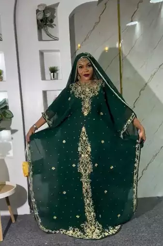 New GREEN Zari-Embroidered Abaya With gold detailed work for women's 