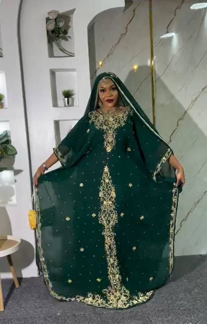 New GREEN Zari-Embroidered Abaya With gold detailed work for women's 