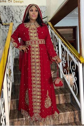 New MAROON Zari-Embroidered Abaya With gold detailed work for women's 