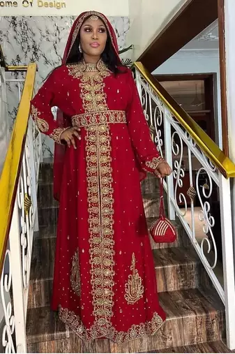 New MAROON Zari-Embroidered Abaya With gold detailed work for women's 