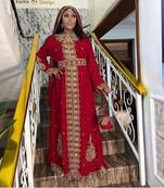 New MAROON Zari-Embroidered Abaya With gold detailed work for women's 