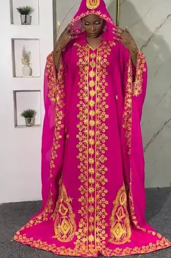 New Hot-Pink Zari-Embroidered Abaya With gold detailed work for women's 