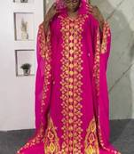 New Hot-Pink Zari-Embroidered Abaya With gold detailed work for women's 