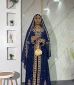 New Navy-Blue Zari-Embroidered Abaya With gold detailed work for women's 