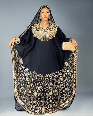 New Black Zari-Embroidered Abaya With gold detailed work for women's  1