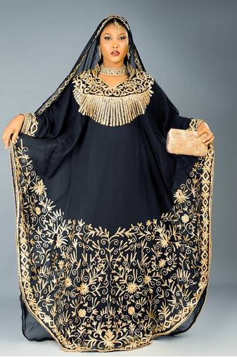 New Black Zari-Embroidered Abaya With gold detailed work for women's 