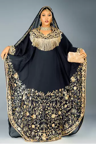 New Black Zari-Embroidered Abaya With gold detailed work for women's 