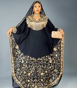 New Black Zari-Embroidered Abaya With gold detailed work for women's 