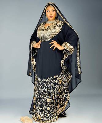 New Black Zari-Embroidered Abaya With gold detailed work for women's  2