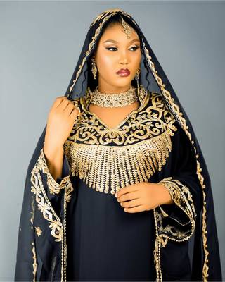New Black Zari-Embroidered Abaya With gold detailed work for women's  3