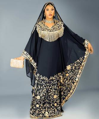 New Black Zari-Embroidered Abaya With gold detailed work for women's  4