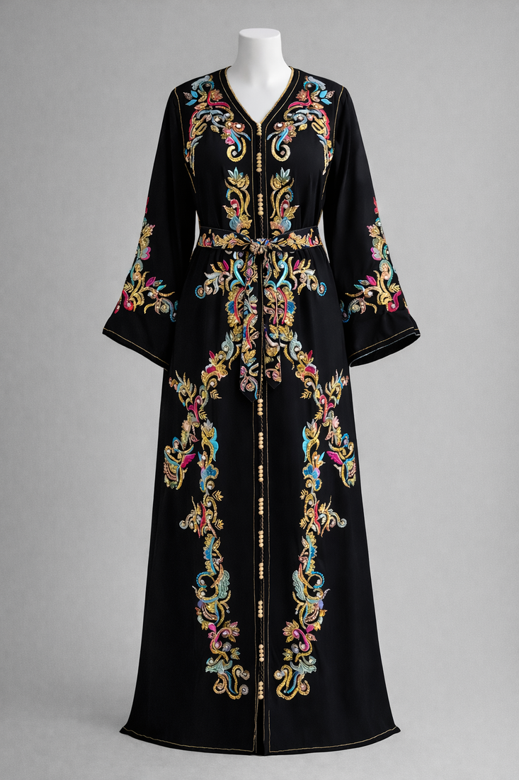 Moroccan Caftan Georgette Zari Embroidered Kaftan