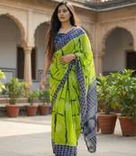 Green color jaipur block print designer saree with blouse