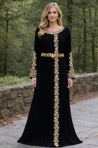  Abaya Georgette Zari Embroidered Kaftan