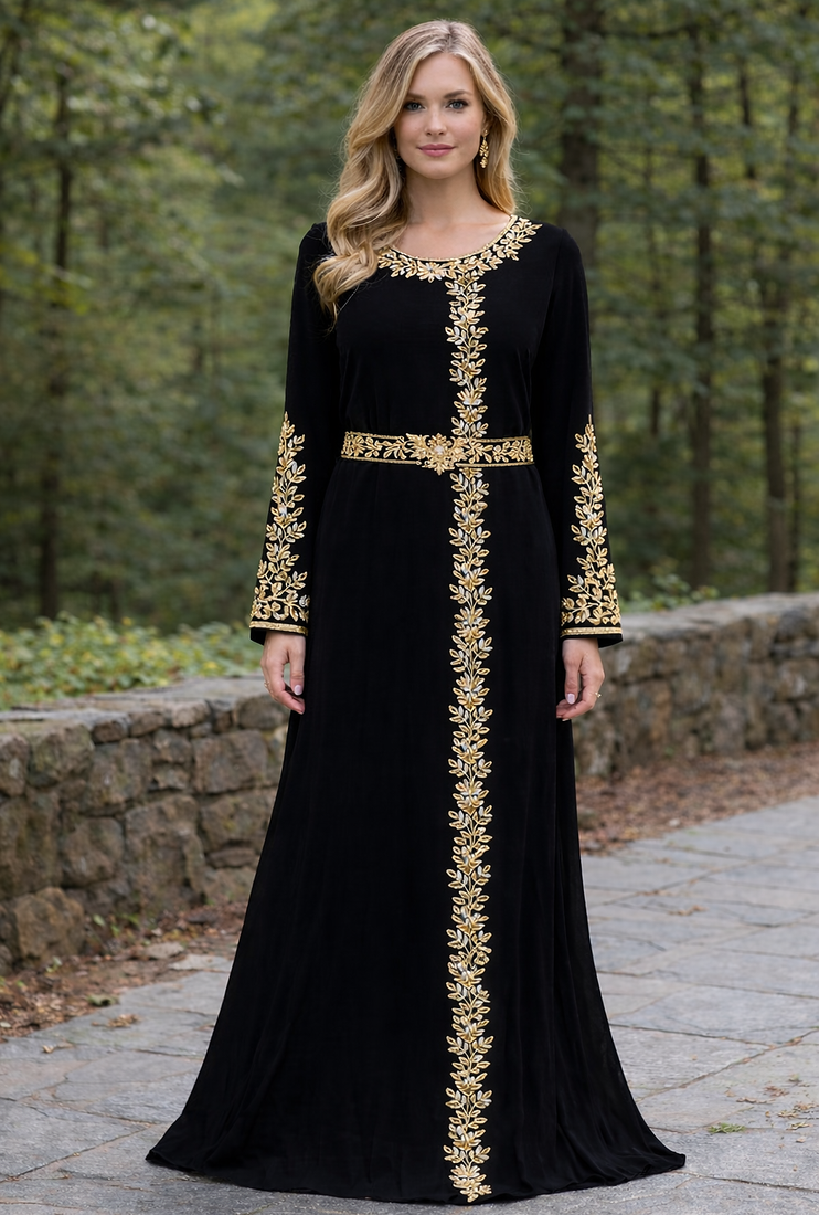 Abaya Georgette Zari Embroidered Kaftan