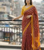 Red color jaipur block print designer saree with blouse