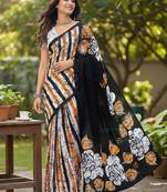Black color bagru fancy hand printed designer saree with blouse