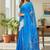 Aqua blue color bagru fancy hand printed designer saree with blouse