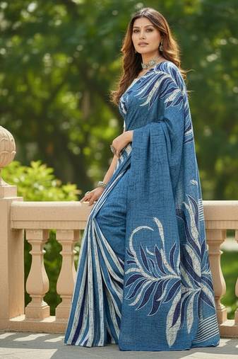 blue bagru cotton hand-printed designer saree