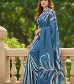 blue bagru cotton hand-printed designer saree