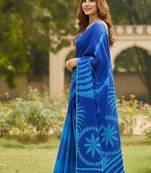 Navy blue color bagru fancy hand printed designer saree with blouse