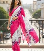 Pink color bagru fancy hand printed designer saree with blouse