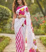 White color bagru fancy hand printed designer saree with blouse