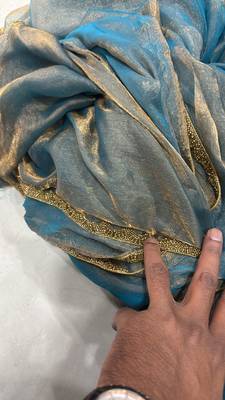 Sky blue color fendy chiffon saree with running blouse 5