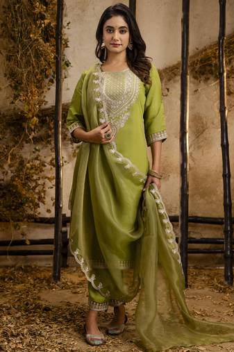 pastel silk embroidered kurta pants set