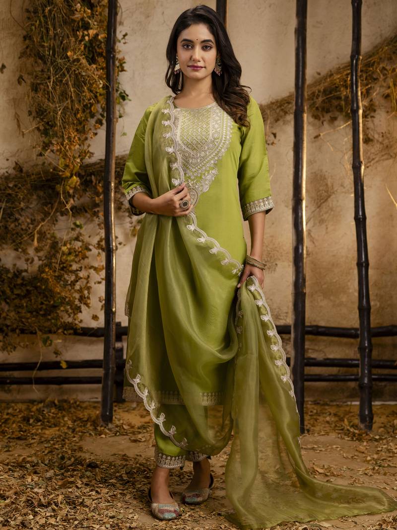 pastel silk embroidered kurta pants set