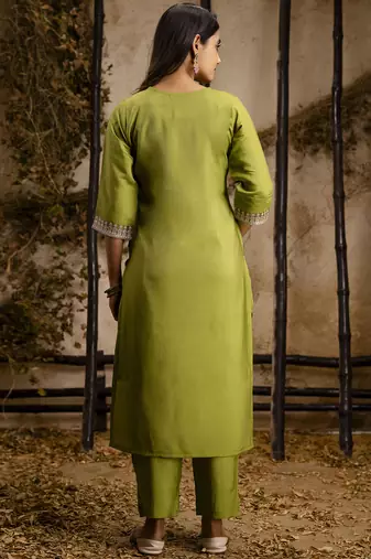 pastel silk embroidered kurta pants set