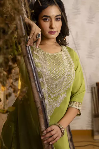 pastel silk embroidered kurta pants set