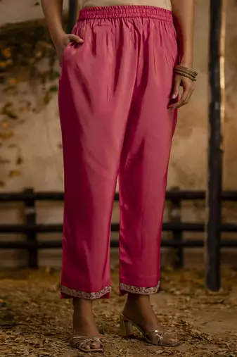 peach silk blend embroidered kurta pant set