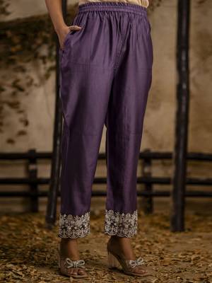 lavender silk blend embroidered kurta pant set 4