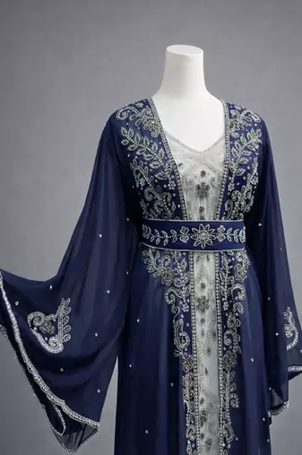  Abaya Georgette Zari Embroidered Kaftan