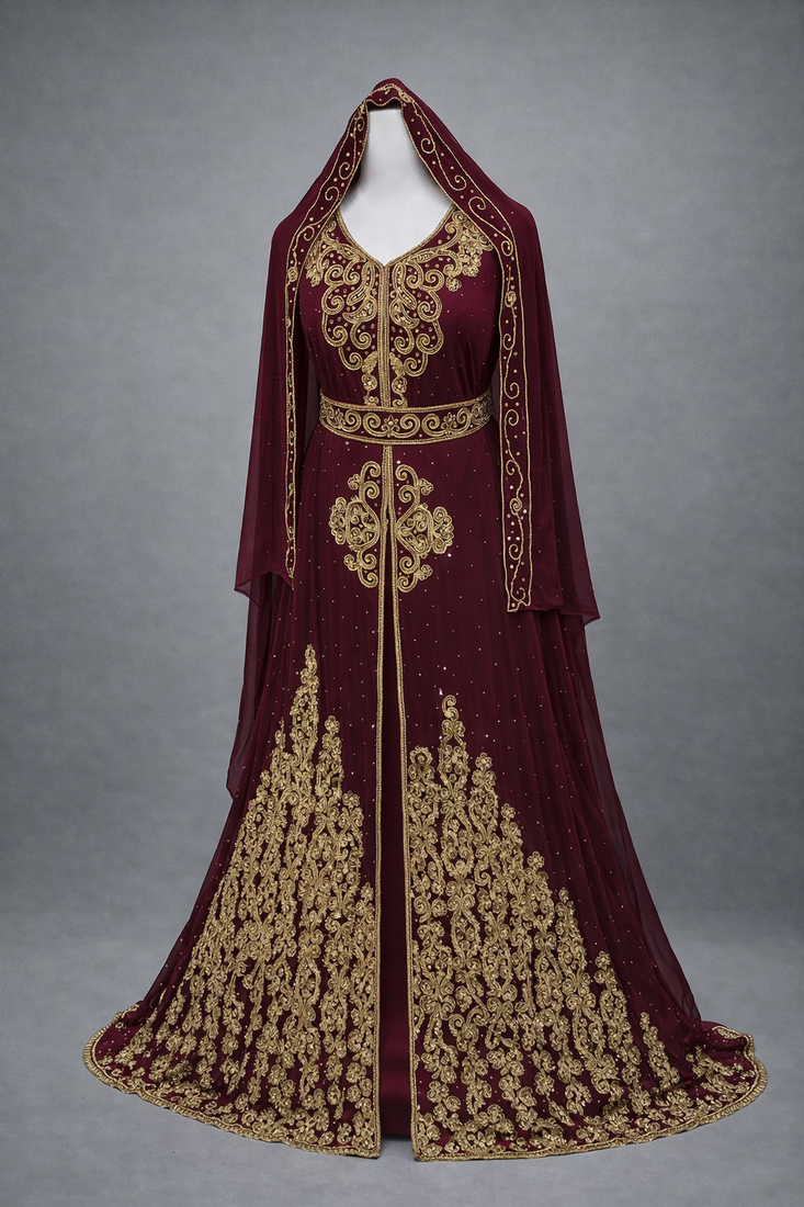  Abaya Georgette Zari Embroidered Kaftan