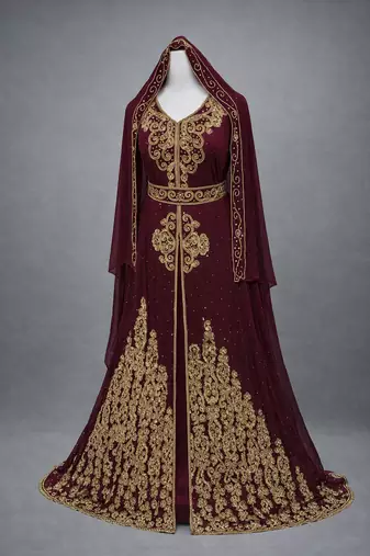  Abaya Georgette Zari Embroidered Kaftan