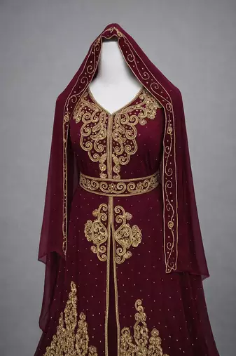  Abaya Georgette Zari Embroidered Kaftan