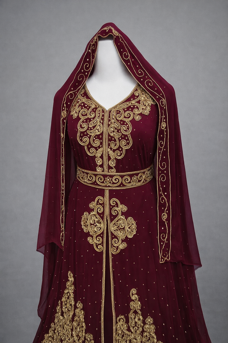  Abaya Georgette Zari Embroidered Kaftan