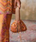 yellow silk embroidered potli bag for weddings