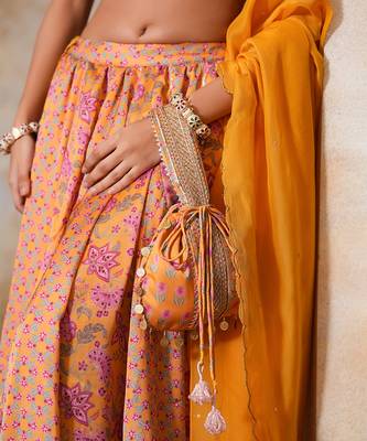 yellow silk embroidered potli bag for weddings 2