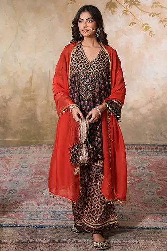 Black silk embroidered potli bag