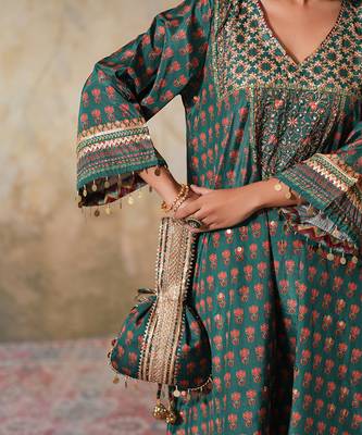 Green silk embroidered potli bag 2