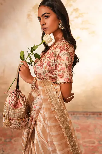 White silk embroidered potli bag