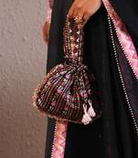 Black silk printed potli bag