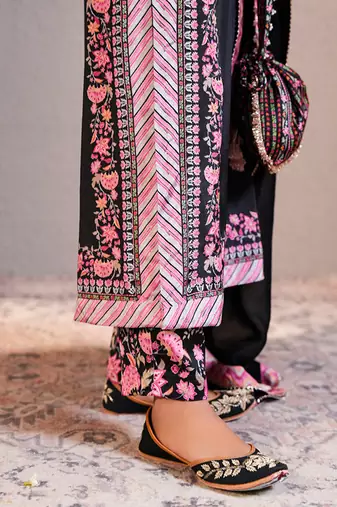 Black silk printed potli bag