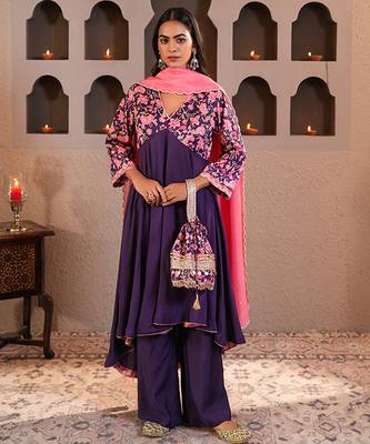 Purple silk embroidered potli bag 2